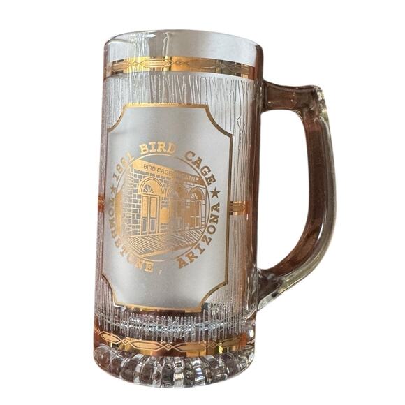 Bird Cage Theatre Tombstone Arizona Beer Mug Glass 22k Gold Trim Culver Tourist - Picture 3 of 8